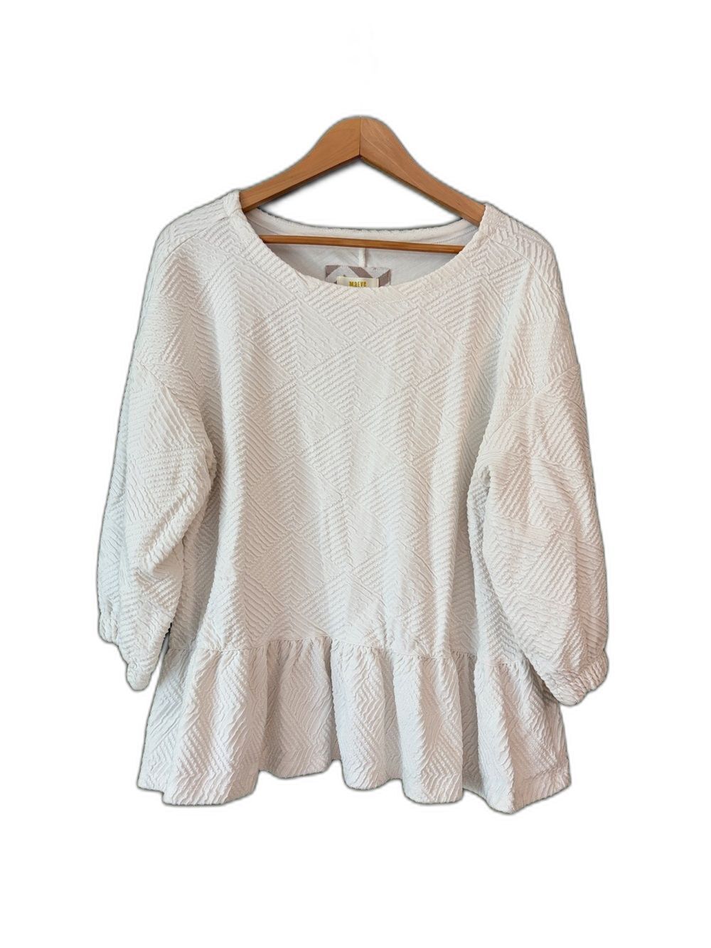 Maeve Anthropologie Mikayla WHITE Peplum Balloon Sleeve Blouse Sz L